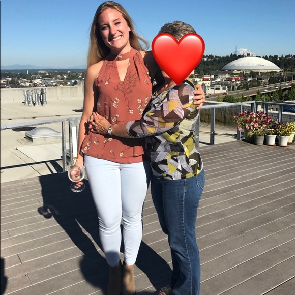 Beautiful Rose + Olive sienna floral size small mock neck blouse. Gently used. - Picture 2 of 12